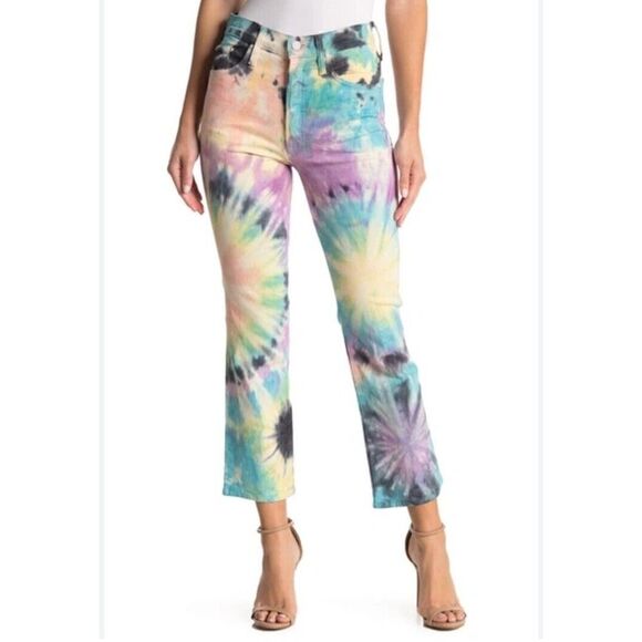 MOTHER High Rise Artistic Blue and Pink Jeans